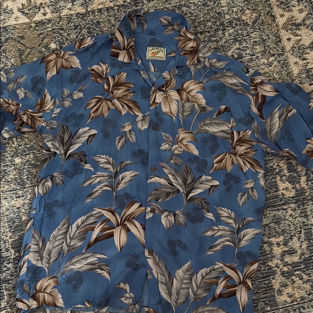 Cabana Joe Blue Floral Hawaiian Short Sleeve Button Down Shirt